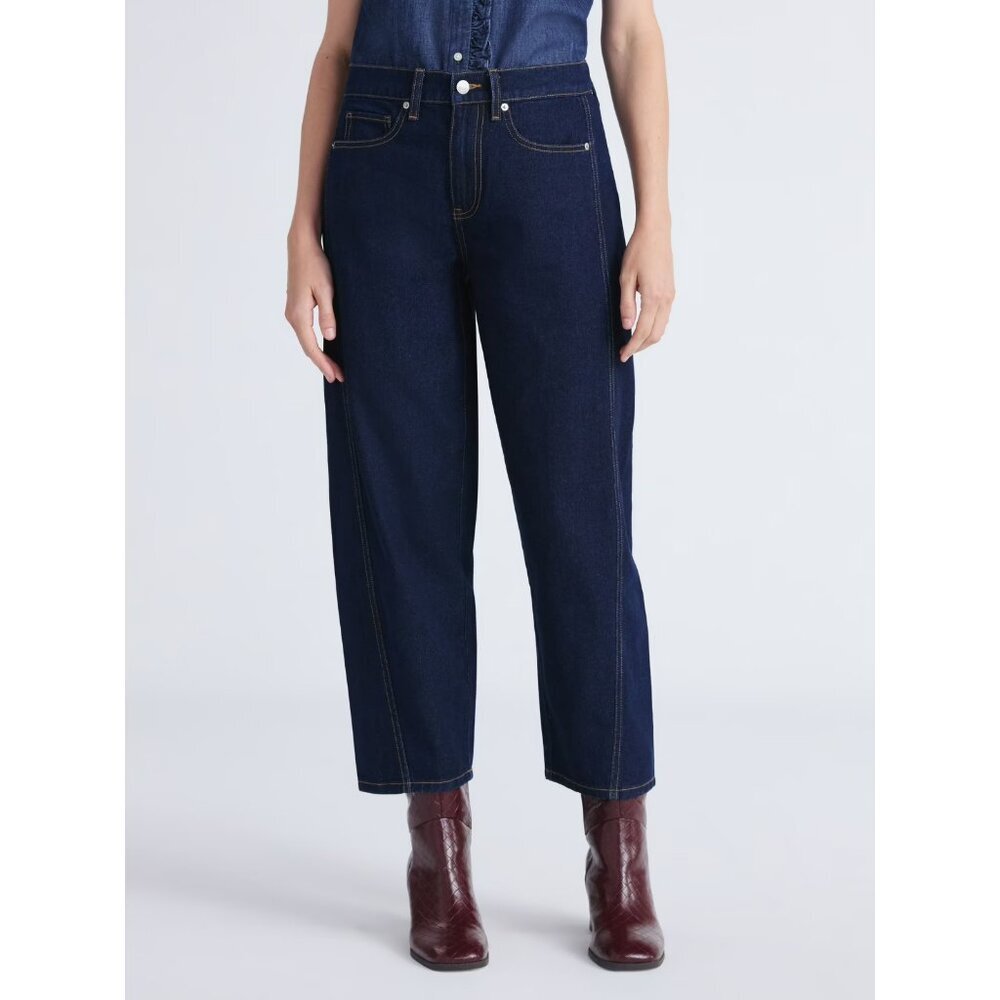 Free Assembly Women's Barrel Ankle Jeans, 27" Inseam, Size 6, Wide-Leg, Blue